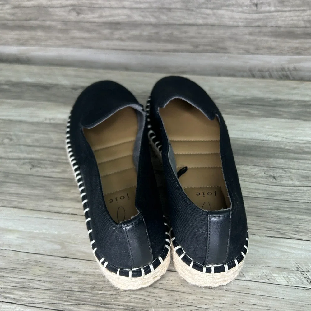 Joie Espadrille Flats 8 Platform Slip On Black Canvas Boho Coastal Chic Beach
